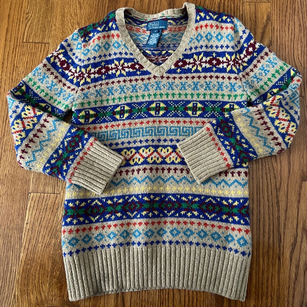 Ralph Lauren Size 7 Detailed V Neck Knit Sweater